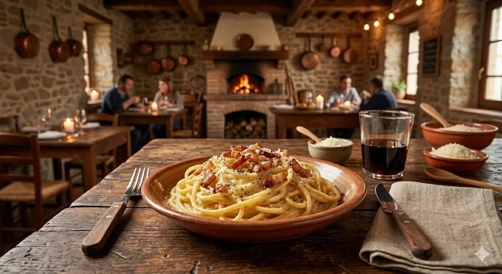 Carbonara auténtica romana sin nata con guanciale y pecorino