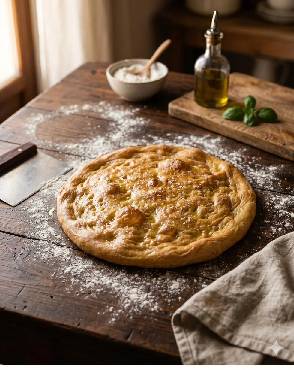 Focaccia genovesa esponjosa con aceite de oliva y romero