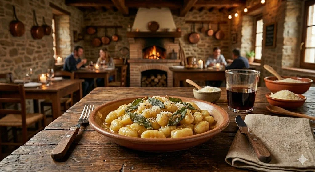 Gnocchi de patata caseros al burro e salvia con parmigiano
