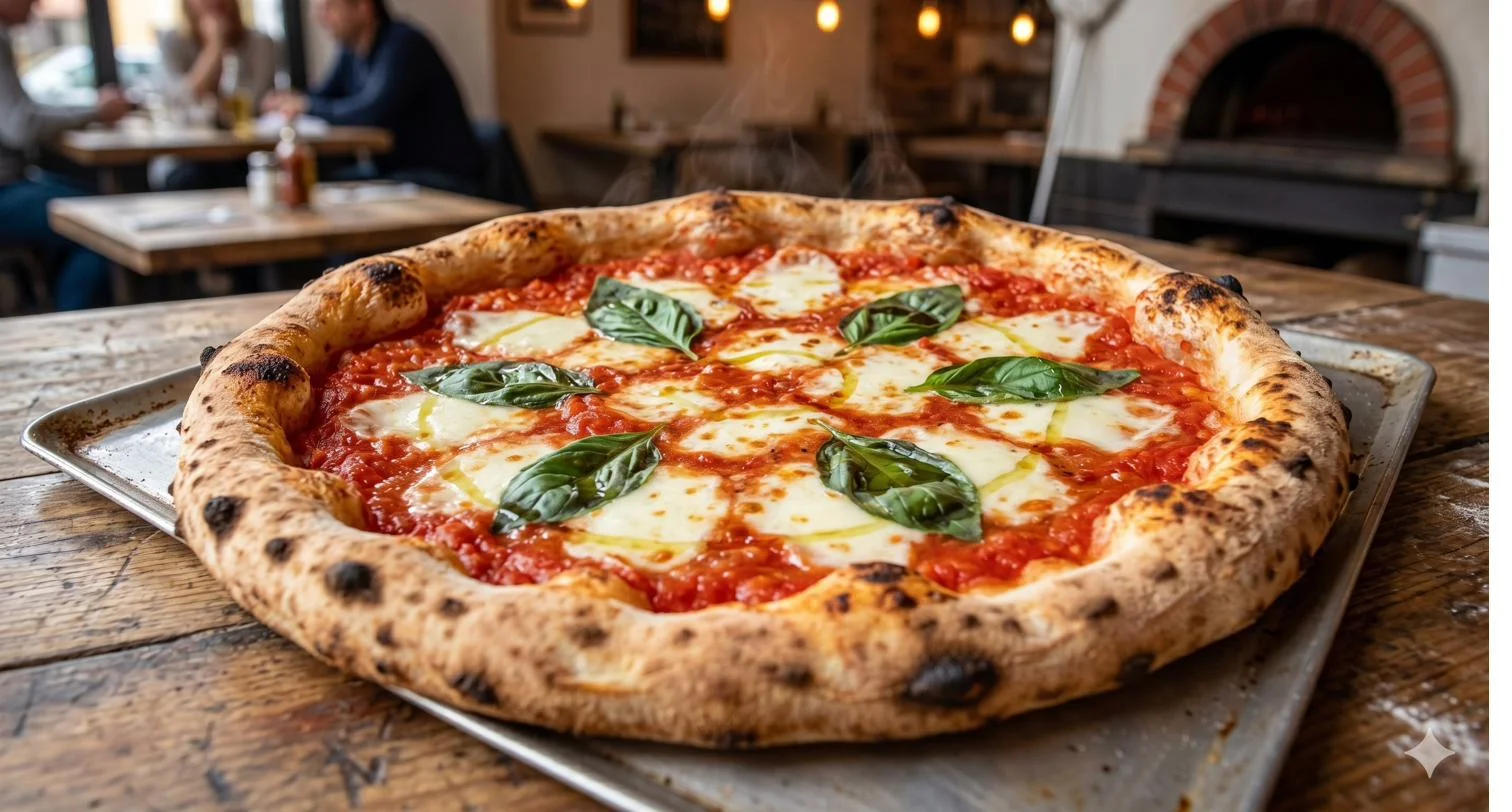 Pizza margherita clásica italiana con tomate y mozzarella